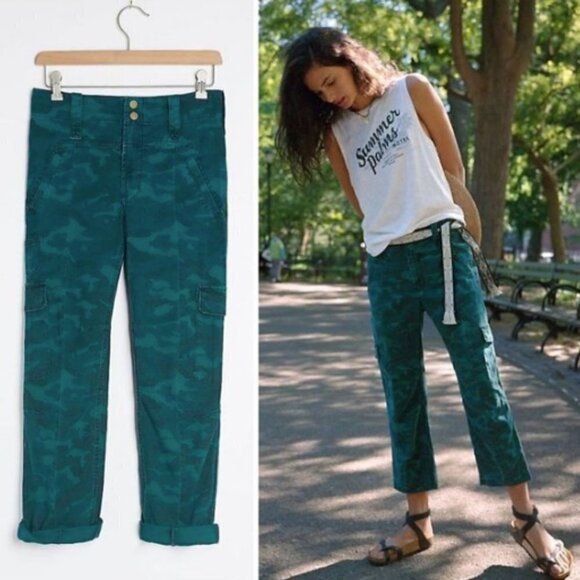 Anthropologie Pants - Anthropologie Austin Green Blue Camo Blend Cropped Cargo Pant 28